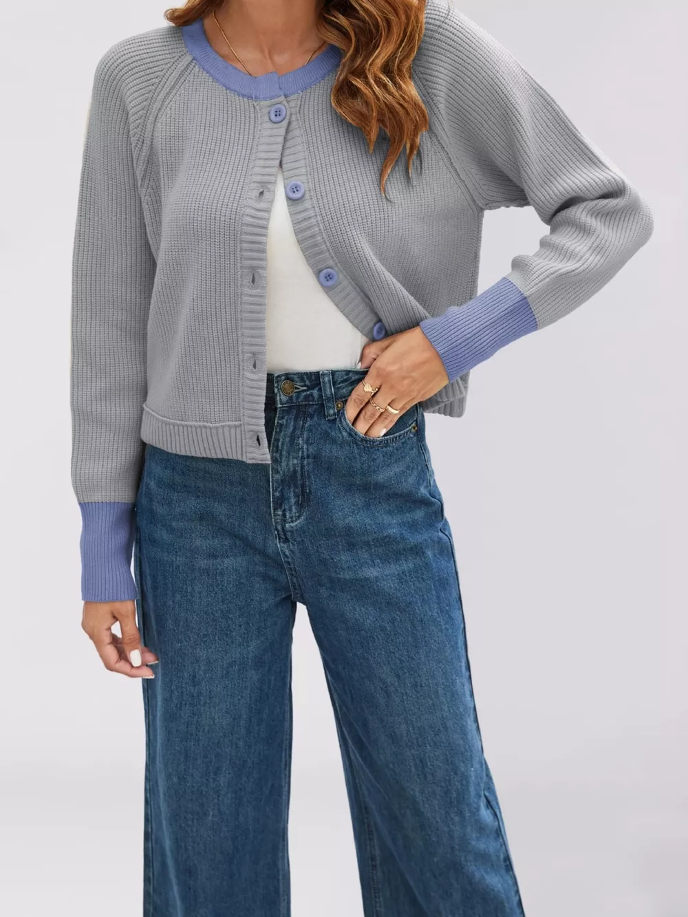 Color Block Ribbed Knit Button-Front Cardigan, image 8