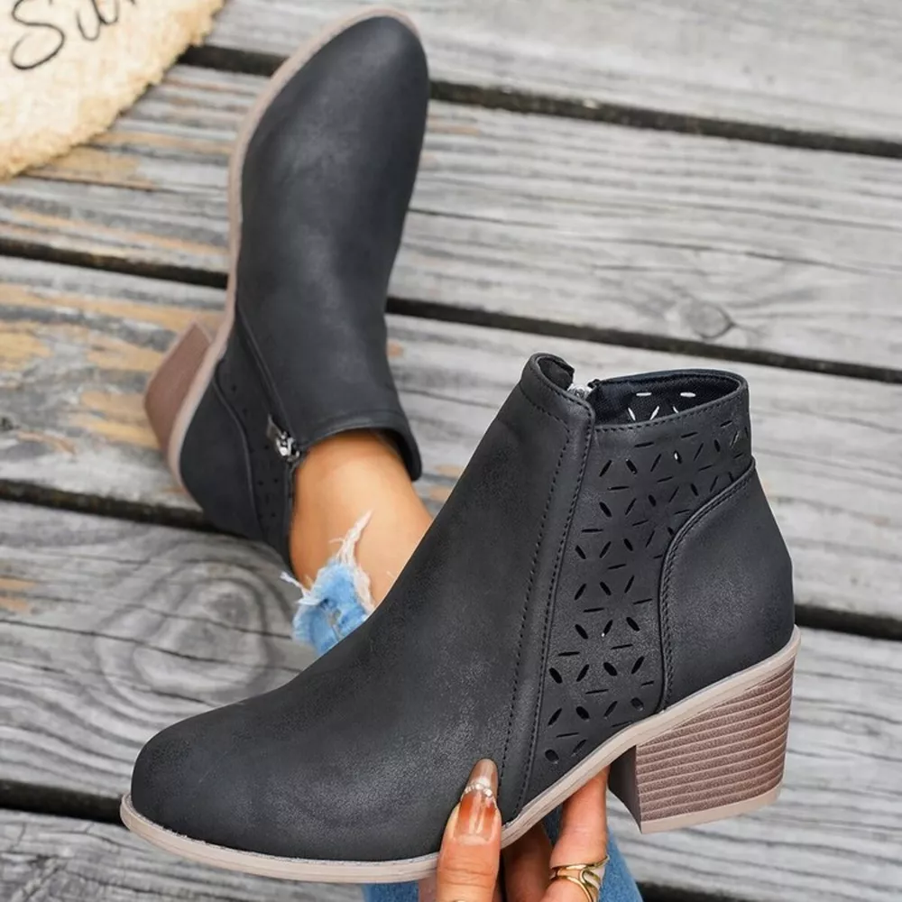 Block Heel Ankle Boots with Cutout Detail, image 13
