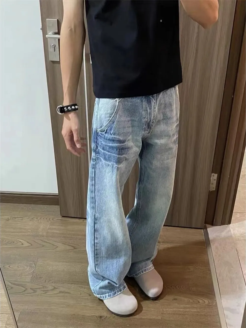 Men's Plus Size Vintage Wash Wide Leg Jeans, image 2