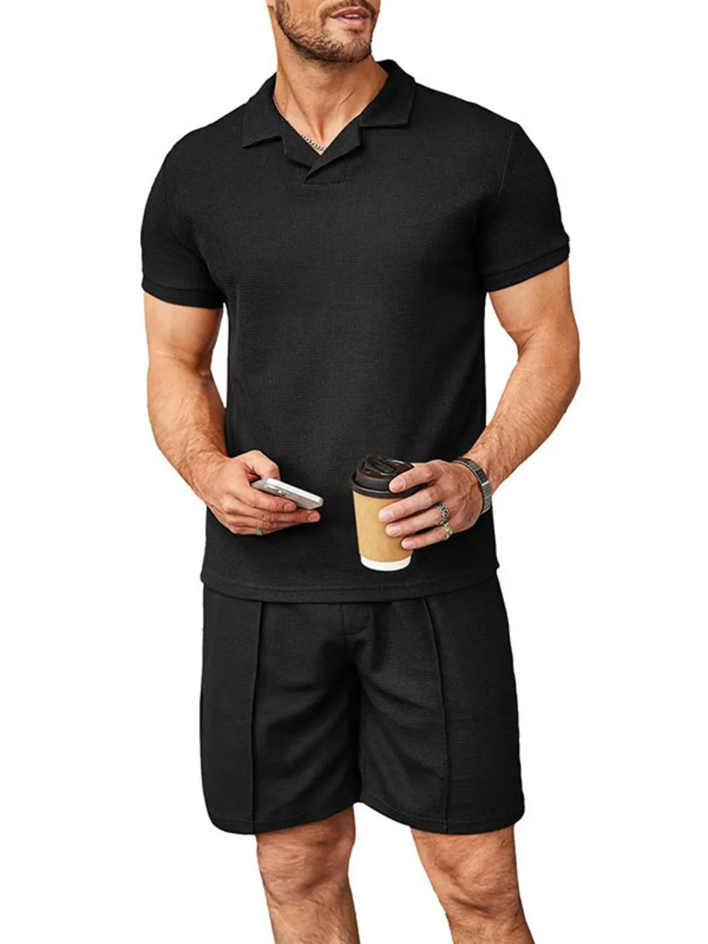 Men's Plus Size Short Sleeve Top and Shorts Set
