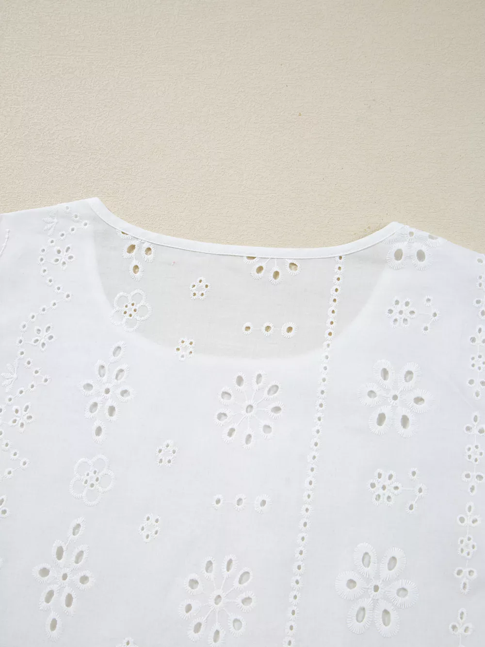 Eyelet Embroidered Smocked Cuff Sheer Blouse, image 12