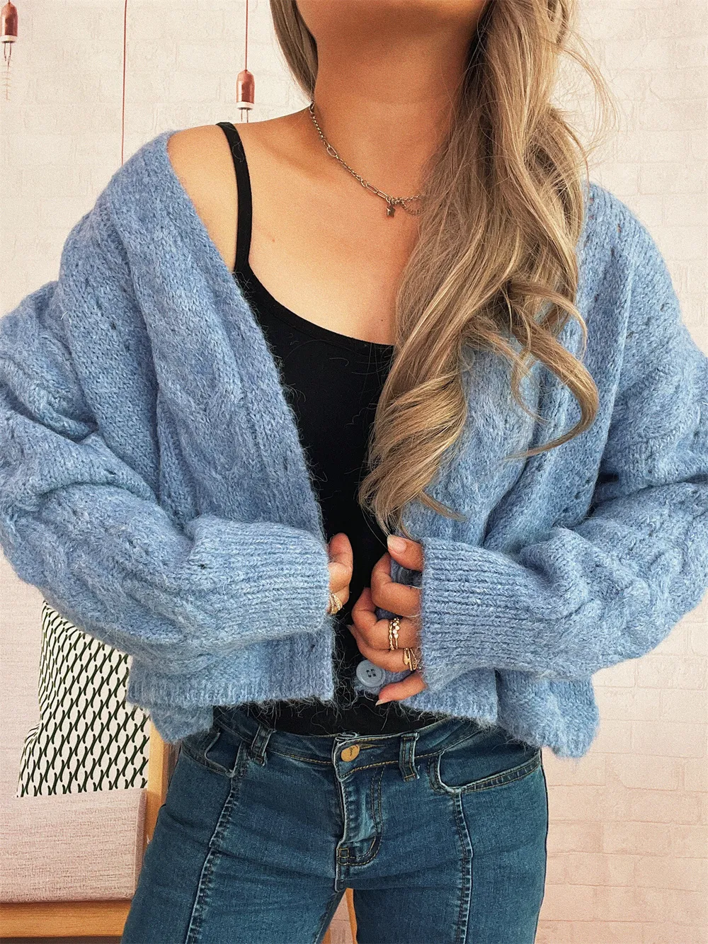 Cable Knit Button-Up Cardigan, image 16
