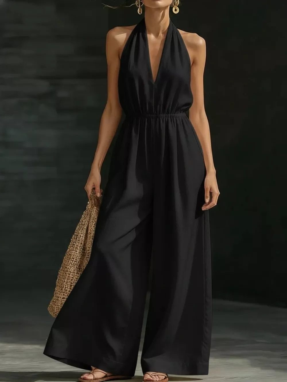 Full Size Halter Neck Wide-Leg Jumpsuit Plus Size, image 5