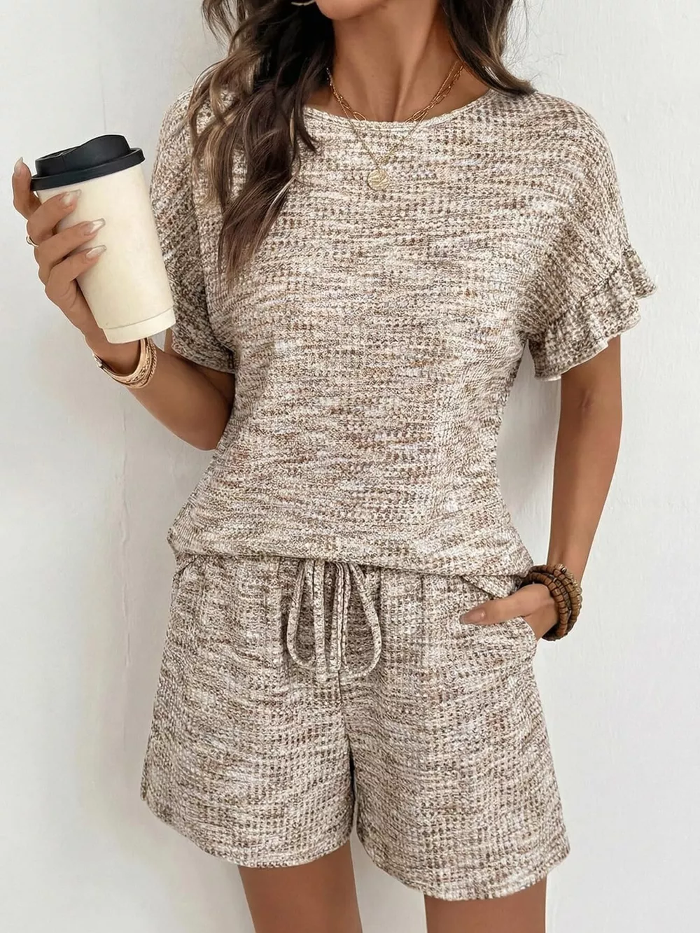 Ruffle Sleeve Textured Top and Shorts Set, image 11