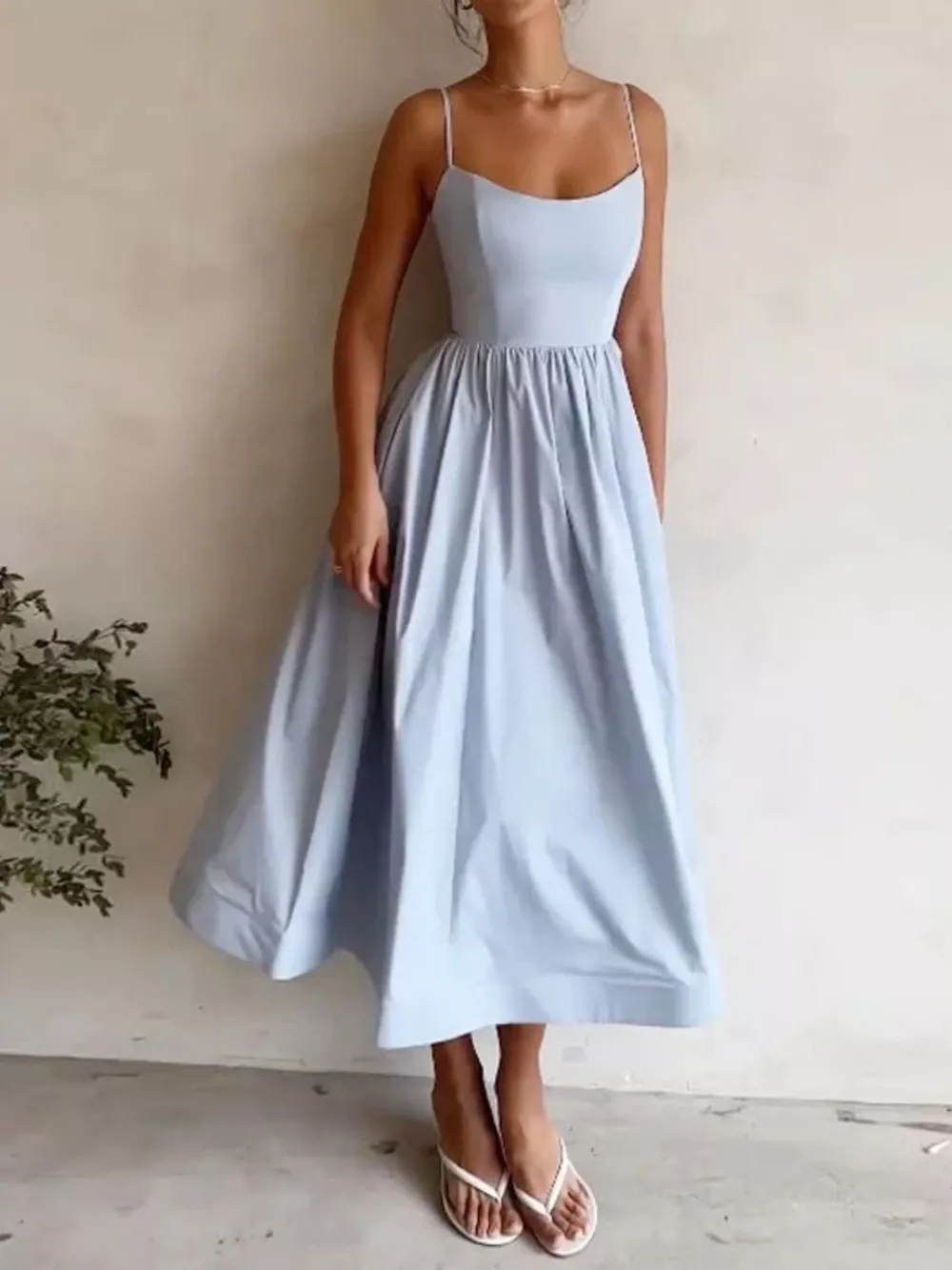 Adjustable Strap Scoop Neck Midi Dress, image 7