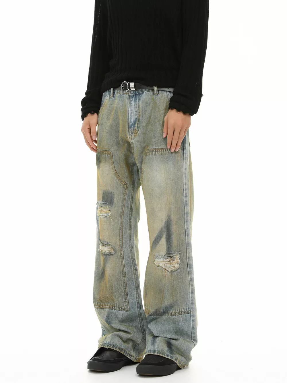Men's Distressed Vintage Wash Loose-Fit Jeans, image 2