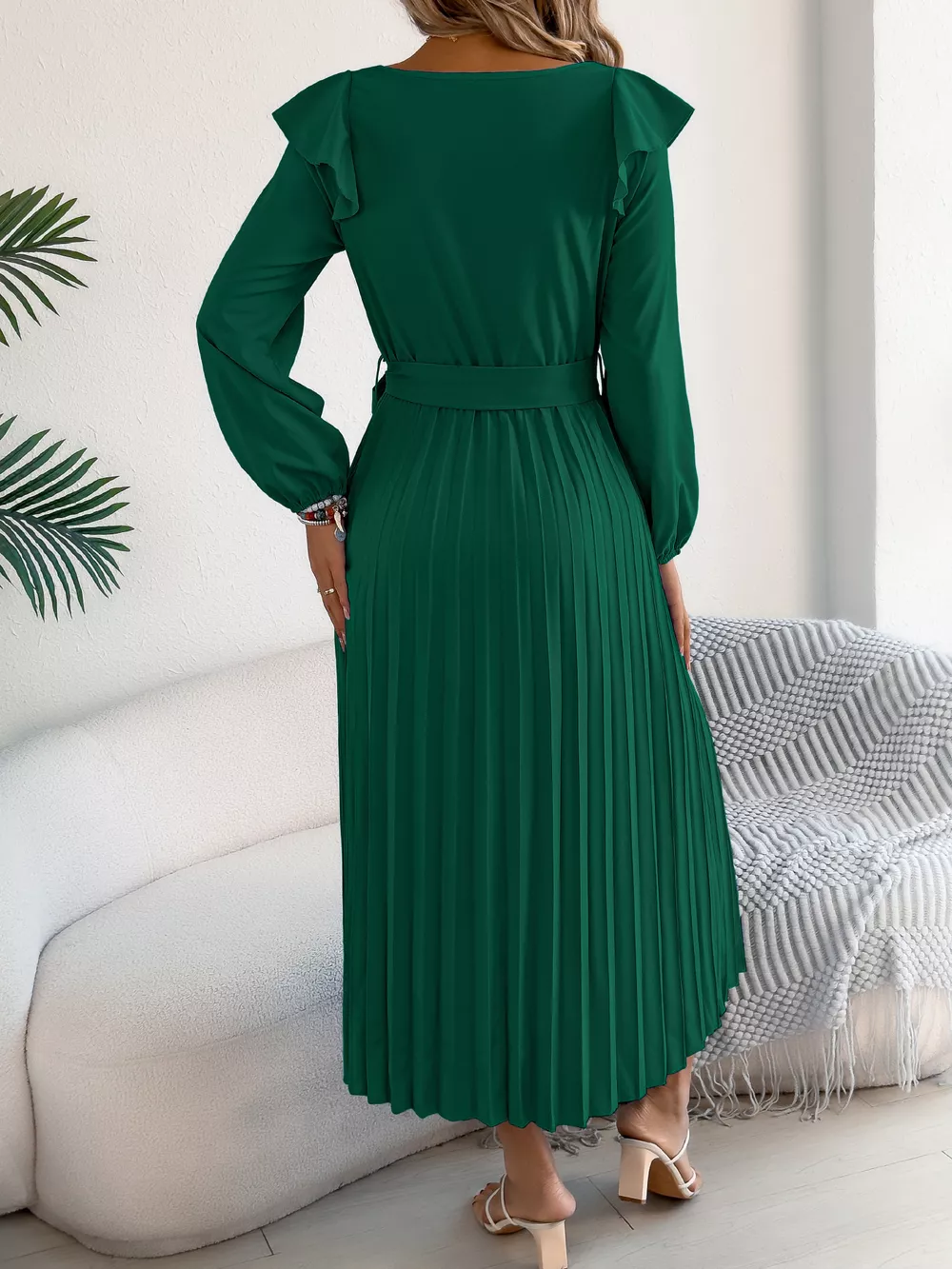 Ruffle Trim Pleated A-Line Midi Dress, image 17
