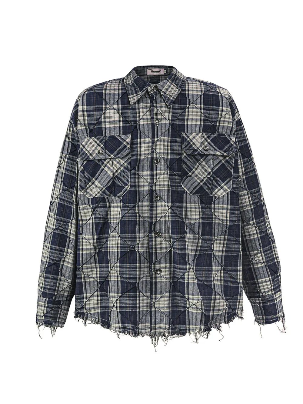 Men's Raw Hem Plaid Button Up Shirt