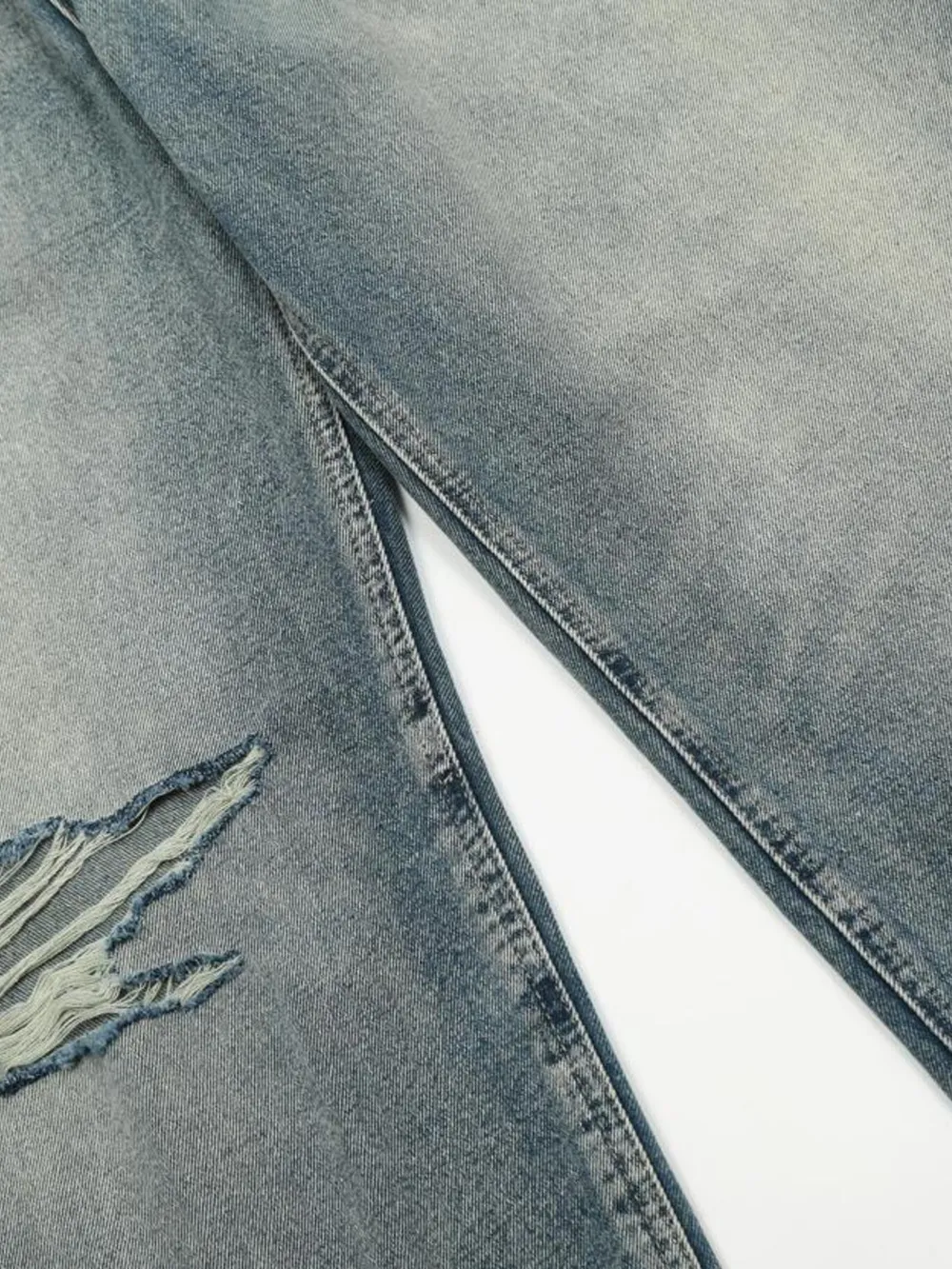 Men's Distressed Wide Leg Vintage Wash Jeans, image 6