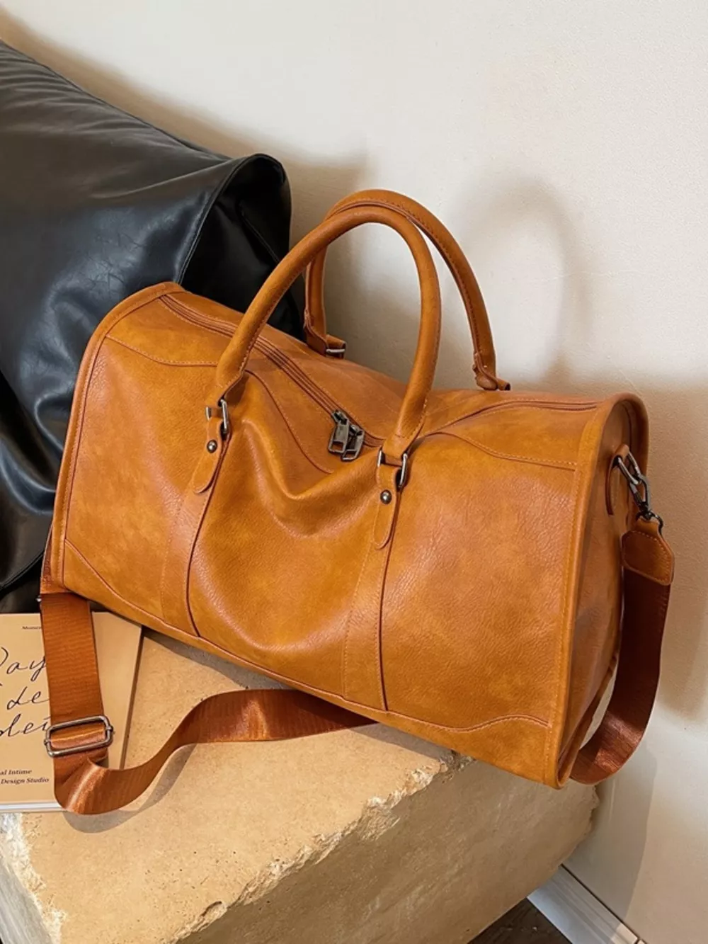 Vintage Leather Duffle Bag, image 10