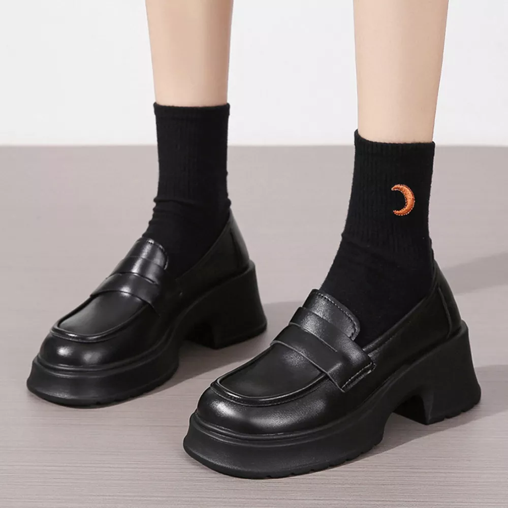 Round Toe Block Heels Loafers