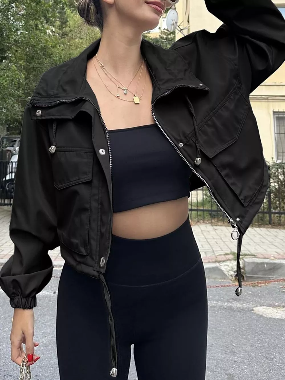 Drawstring Hem Zip Up Jacket, image 6