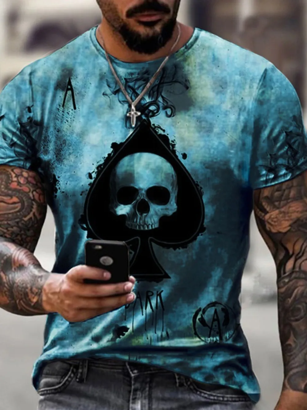 Men's Plus Size Skull Ace of Spades Graphic T-Shirt, image 2