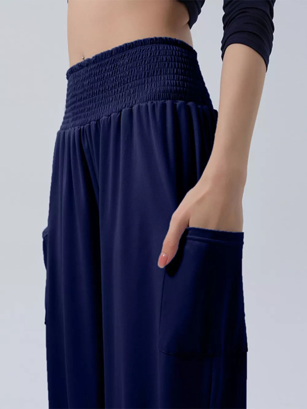 Full Size Smocked Waist Harem Pants with Pockets Plus Size, image 11