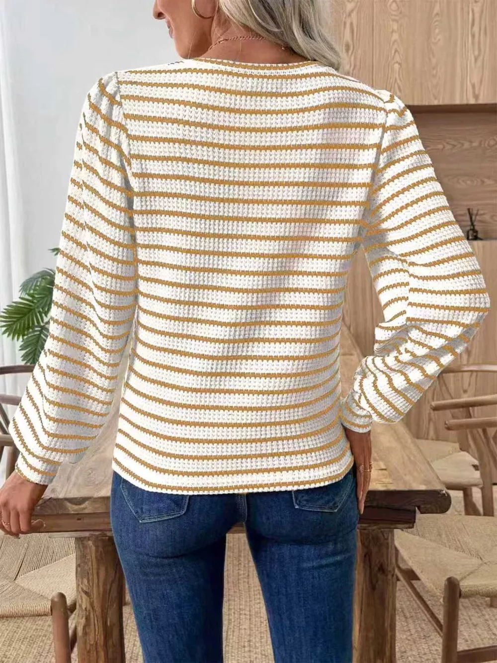 Striped Long Sleeve Texture Knit T-Shirt, image 9