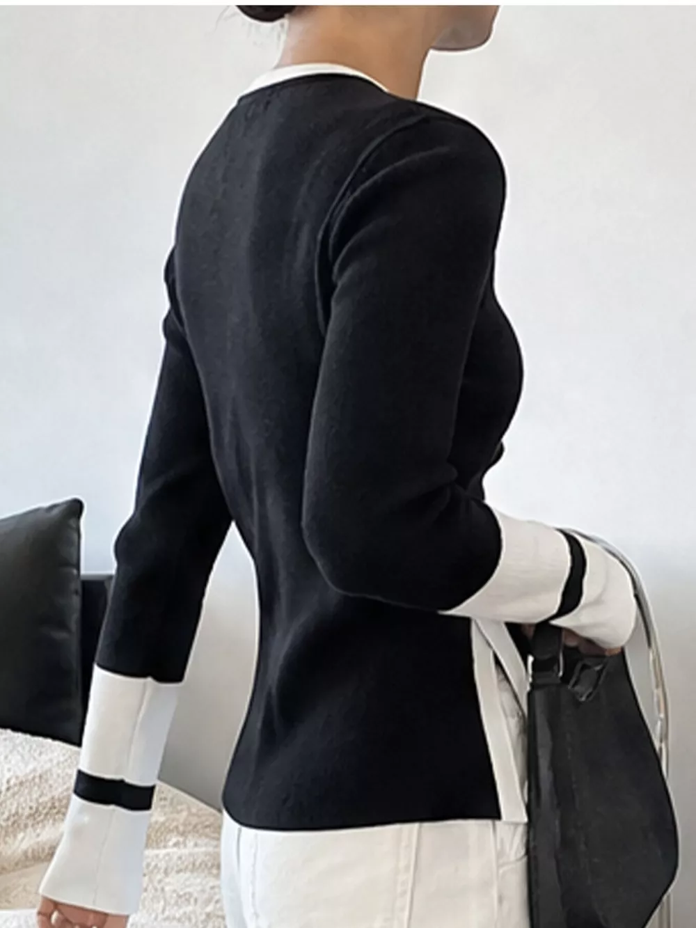 Side Slit Contrast Trim Sweater, image 5