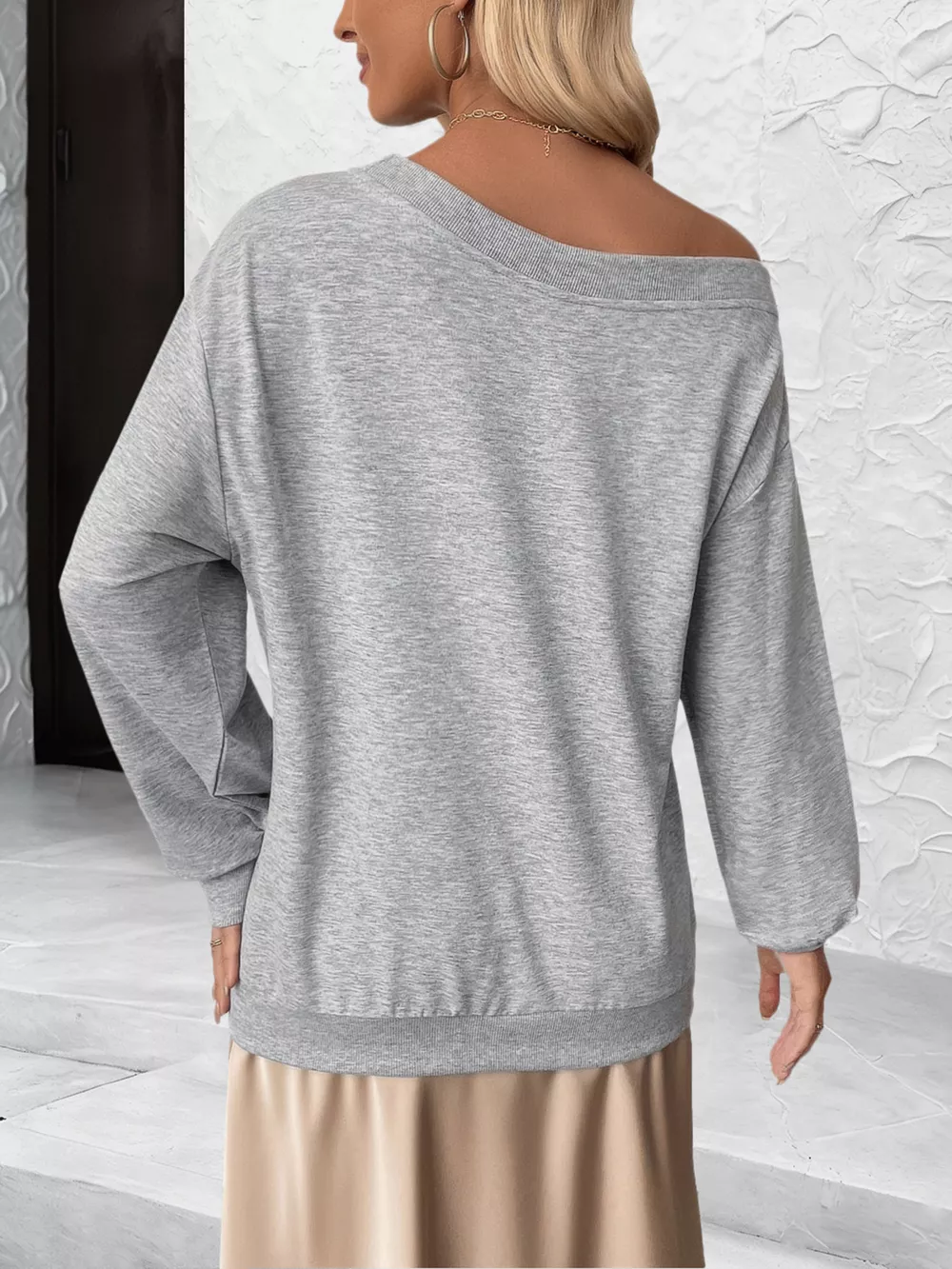 Floral Applique Boat Neck Sweatshirt, image 7