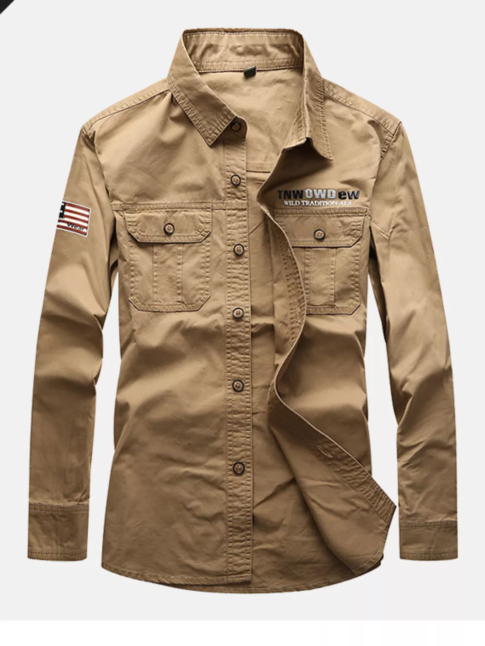 Men's Plus Size Long Sleeve Shirt with Chest Pockets, image 2