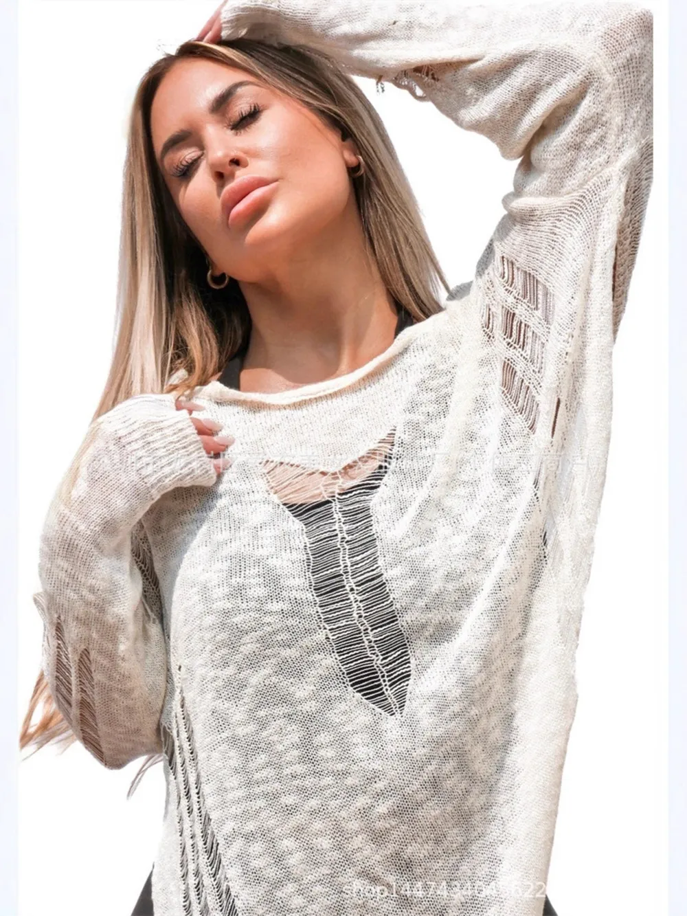 Distressed Asymmetrical Knit Cover Up, image 4