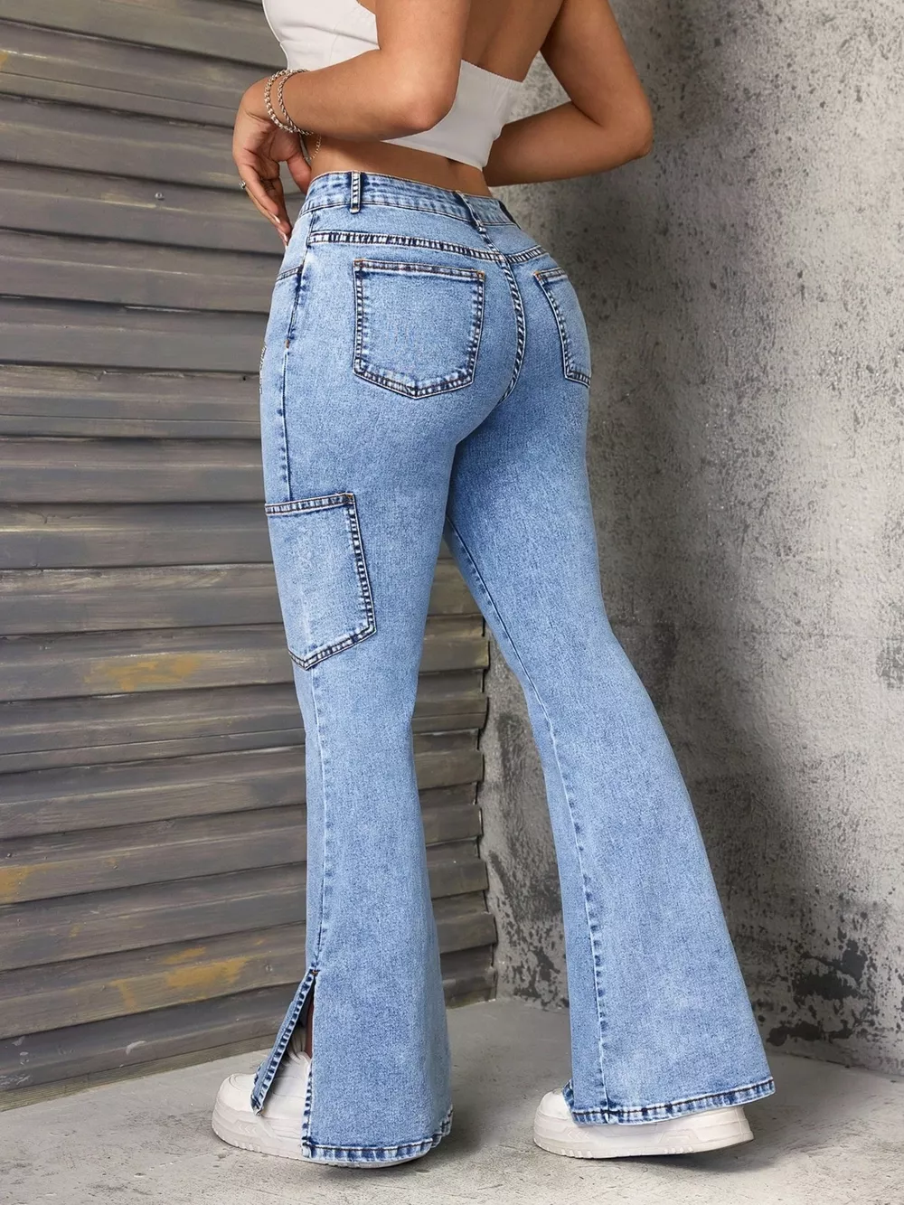 Slit Star Flare Leg Jeans, image 5