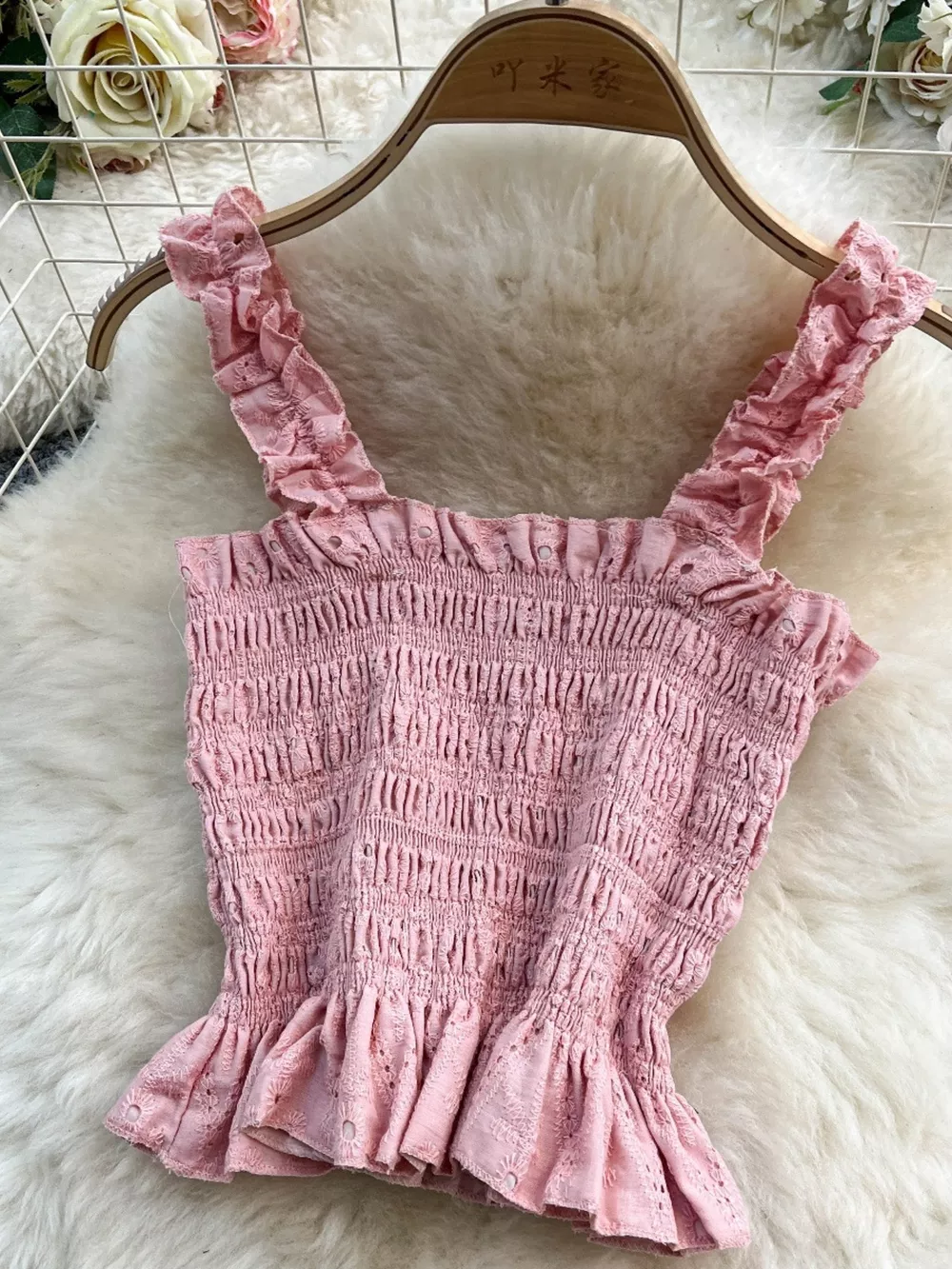 Smocked Crop Top and Hollow-Out Skirt Set, image 3