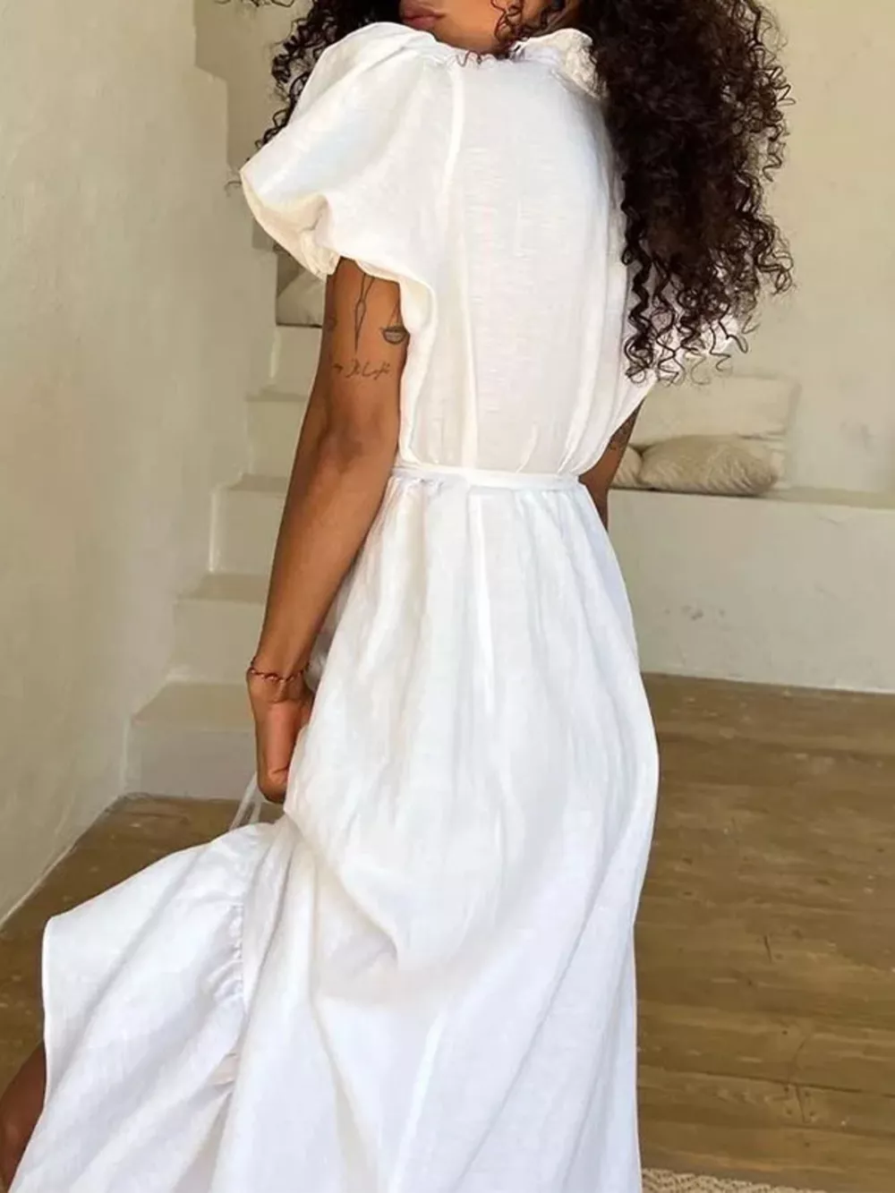 Full Size Puff Sleeve Ruffle Trim Maxi Dress Plus Size, image 4