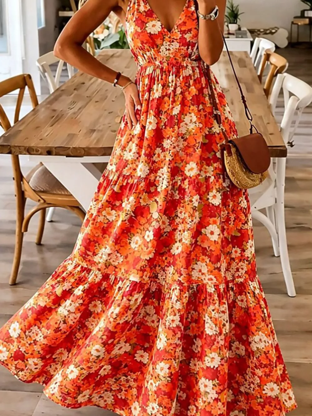 Floral Print Maxi Dress with Spaghetti Straps, image 7
