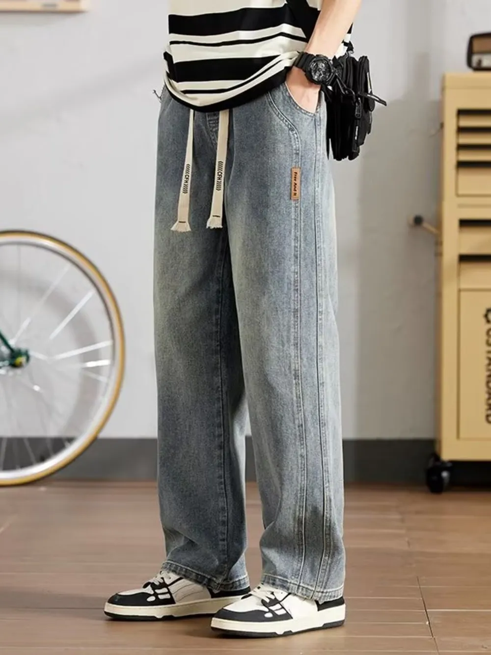 Men's Full Size Washed Relaxed Fit Straight Leg Jeans Plus Size, image 3