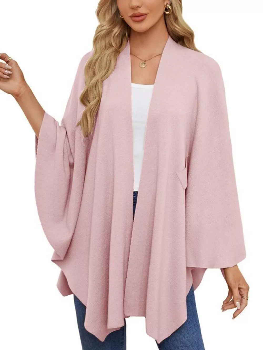 Solid Color Tie-Front Knit Cape Top, image 33