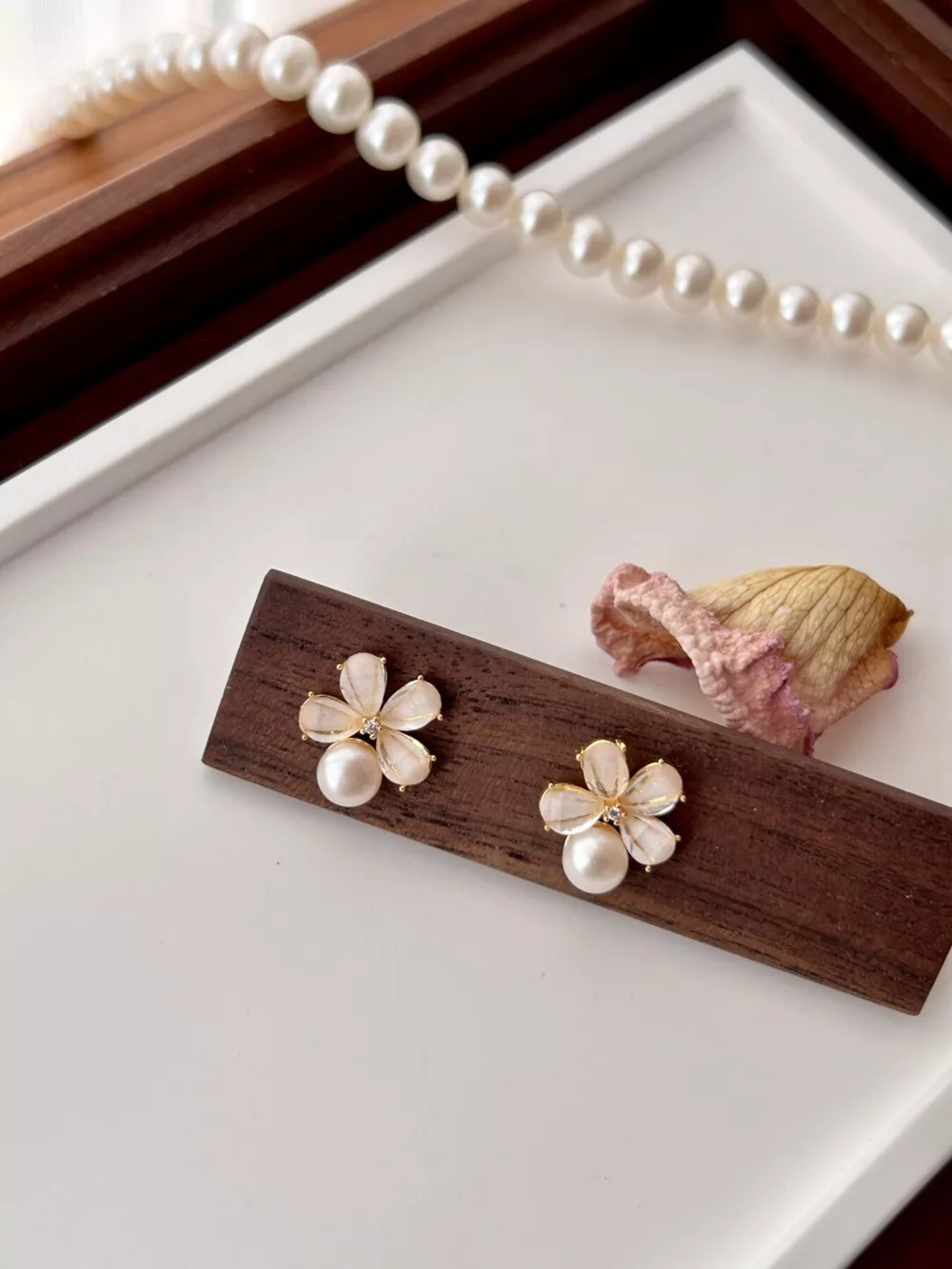 Floral Pearl Stud Earrings, image 4