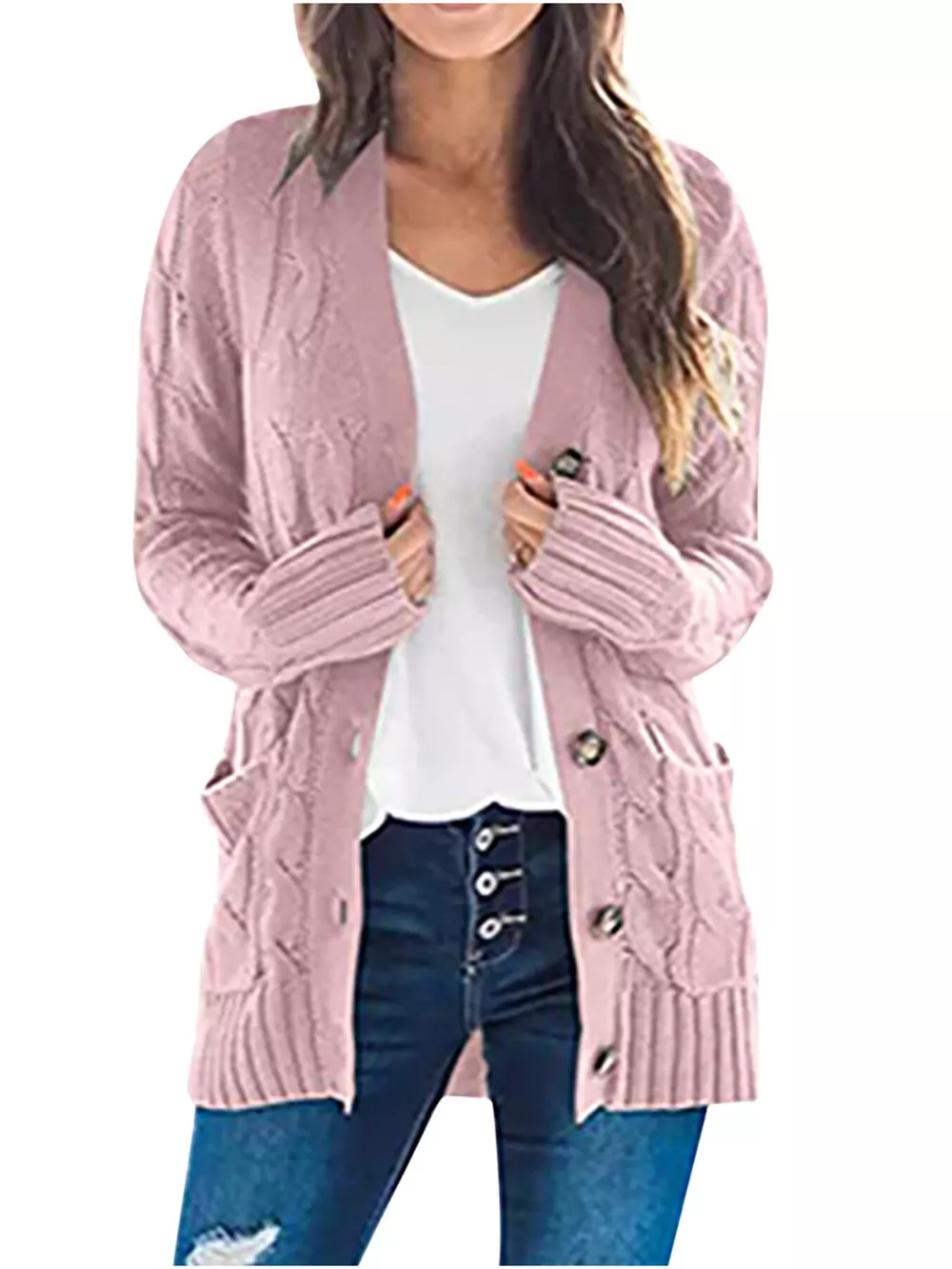 Full Size Chunky Cable Knit Button-Down Cardigan Plus Size, image 7