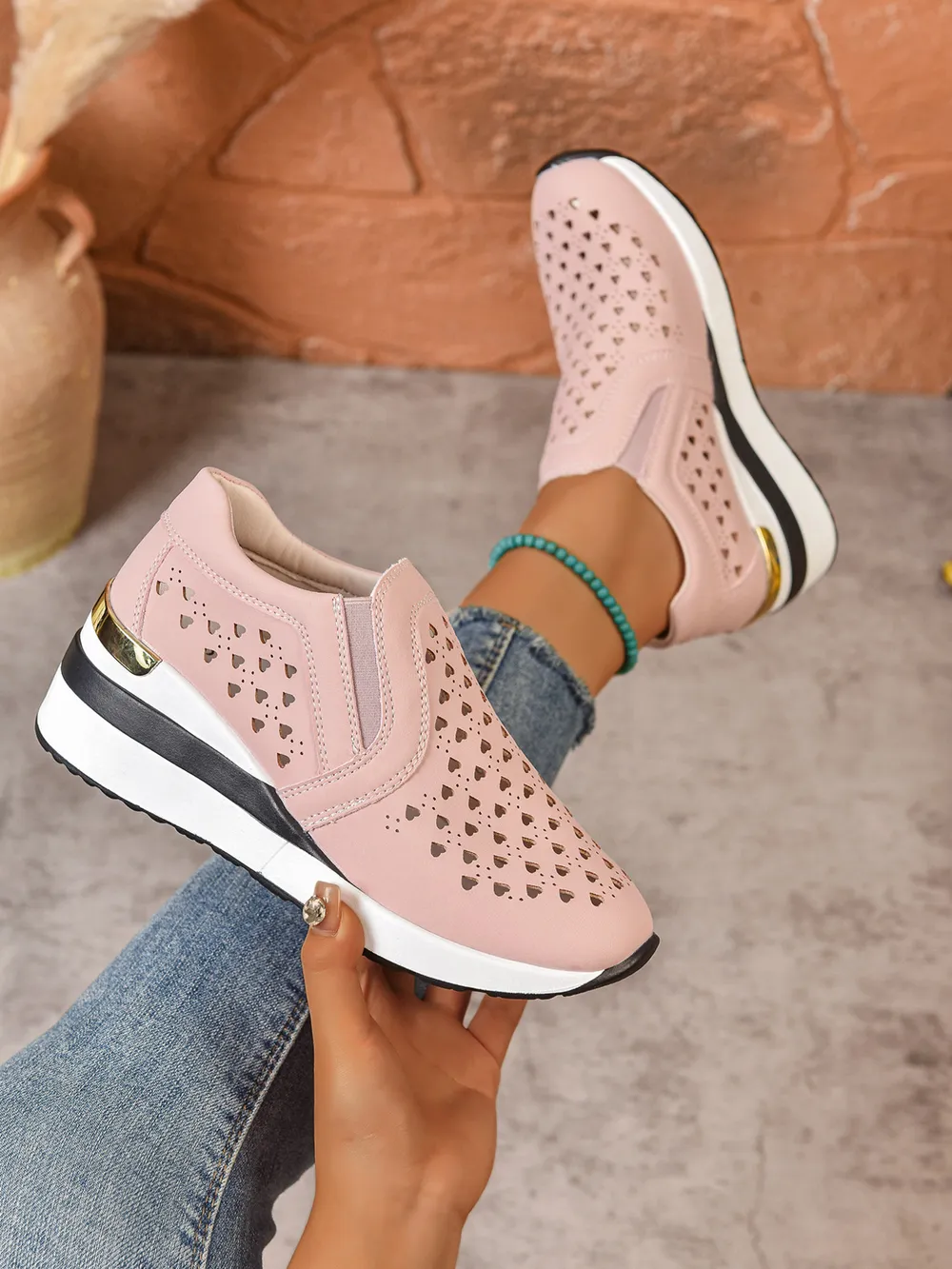 Breathable Cutout Wedge Sneakers, image 14