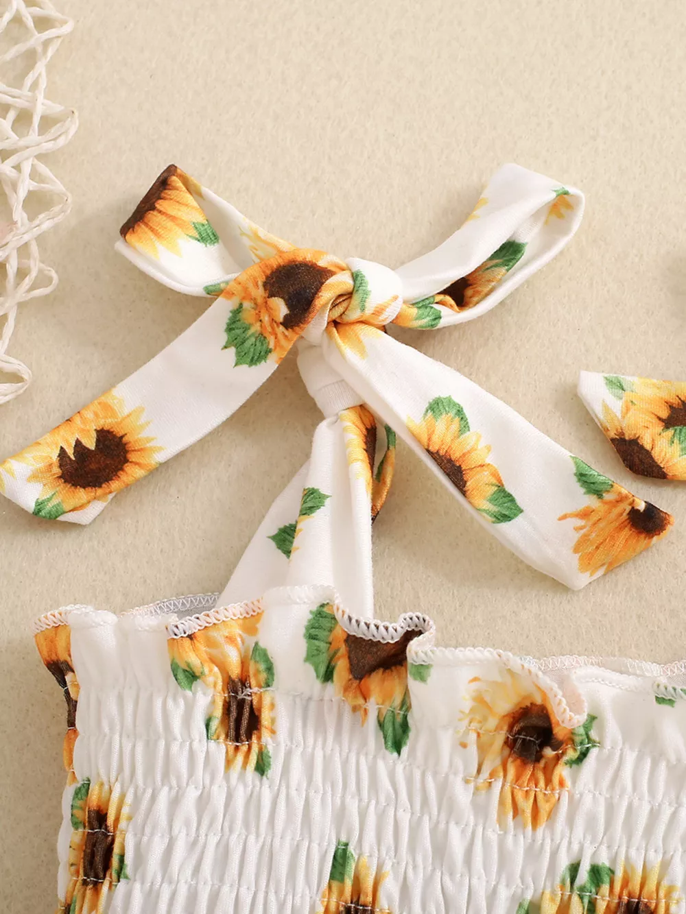 Children's Sunflower Print Smocked Ruffle Trim Jumpsuit, image 3