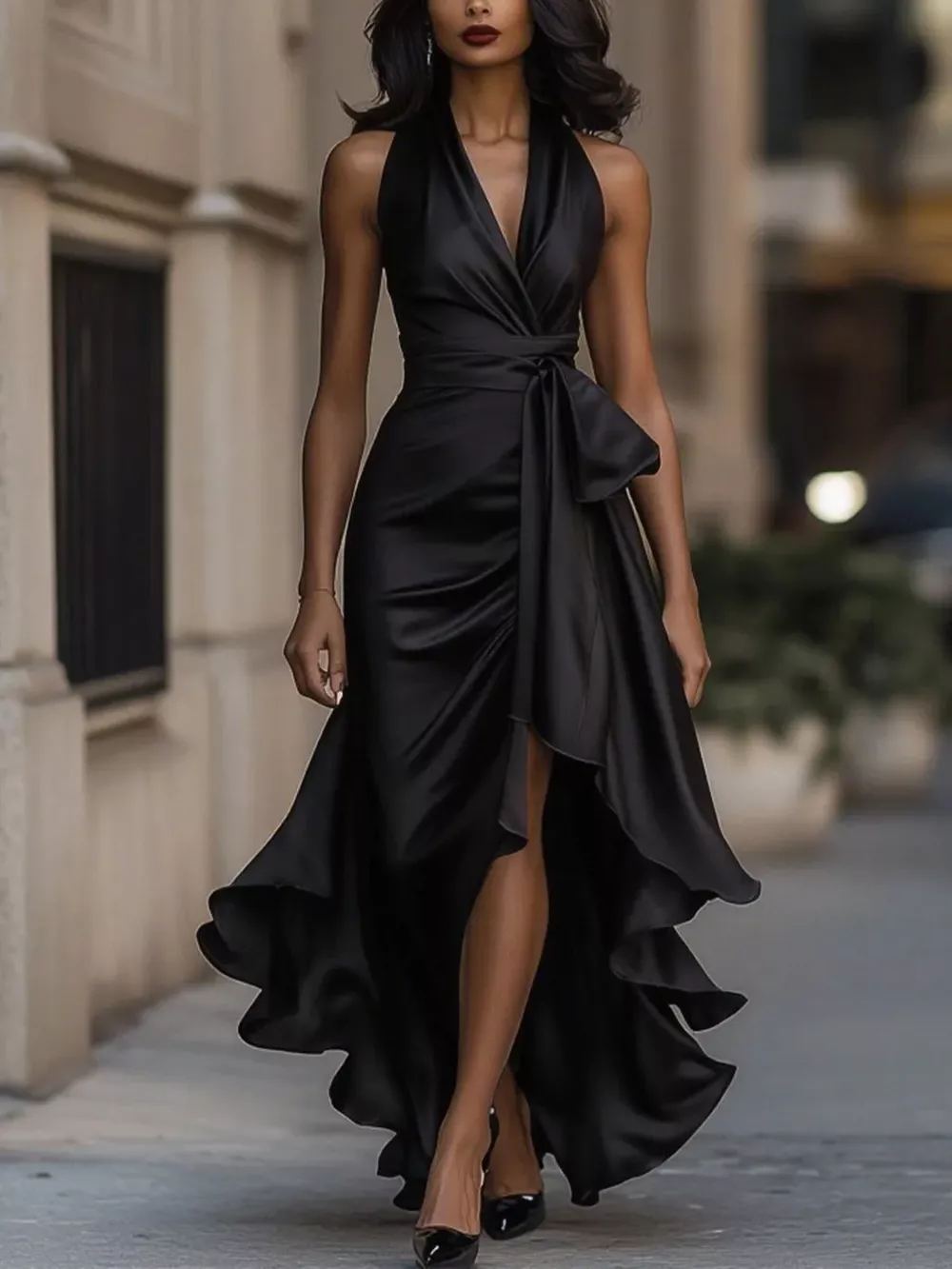 Full Size High-Low Ruffled Satin Maxi Dress Plus Size, image 6