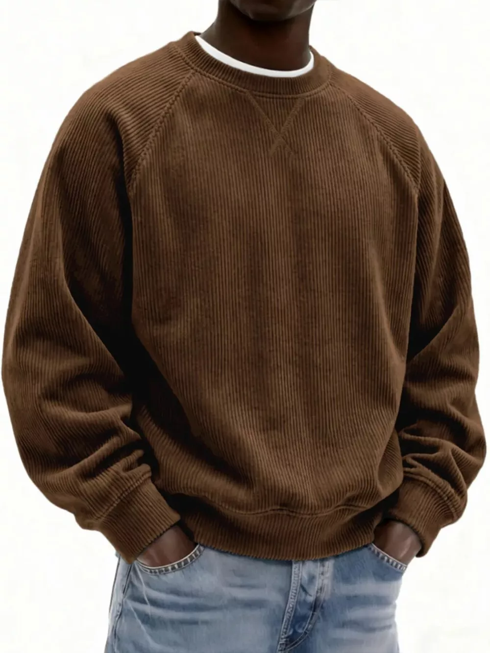 Men's Full Size Corduroy Crew Neck Sweatshirt Plus Size, image 4