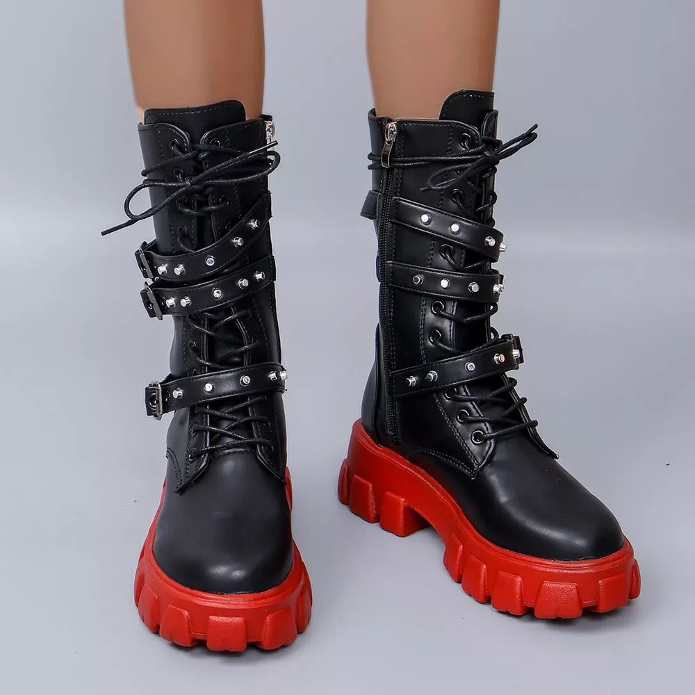 Buckled Lace-Up Combat Boots, image 10