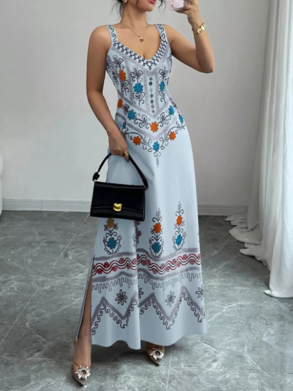 Floral Sleeveless Maxi Dress with Side Slit, image 7