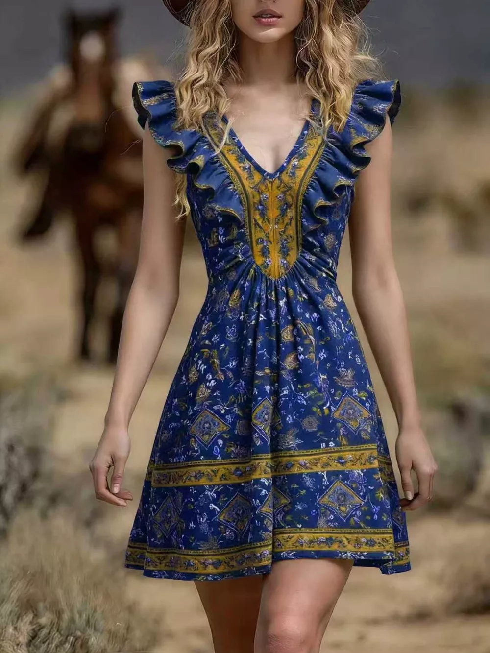 Ruffled V-Neck Mini Dress, image 4