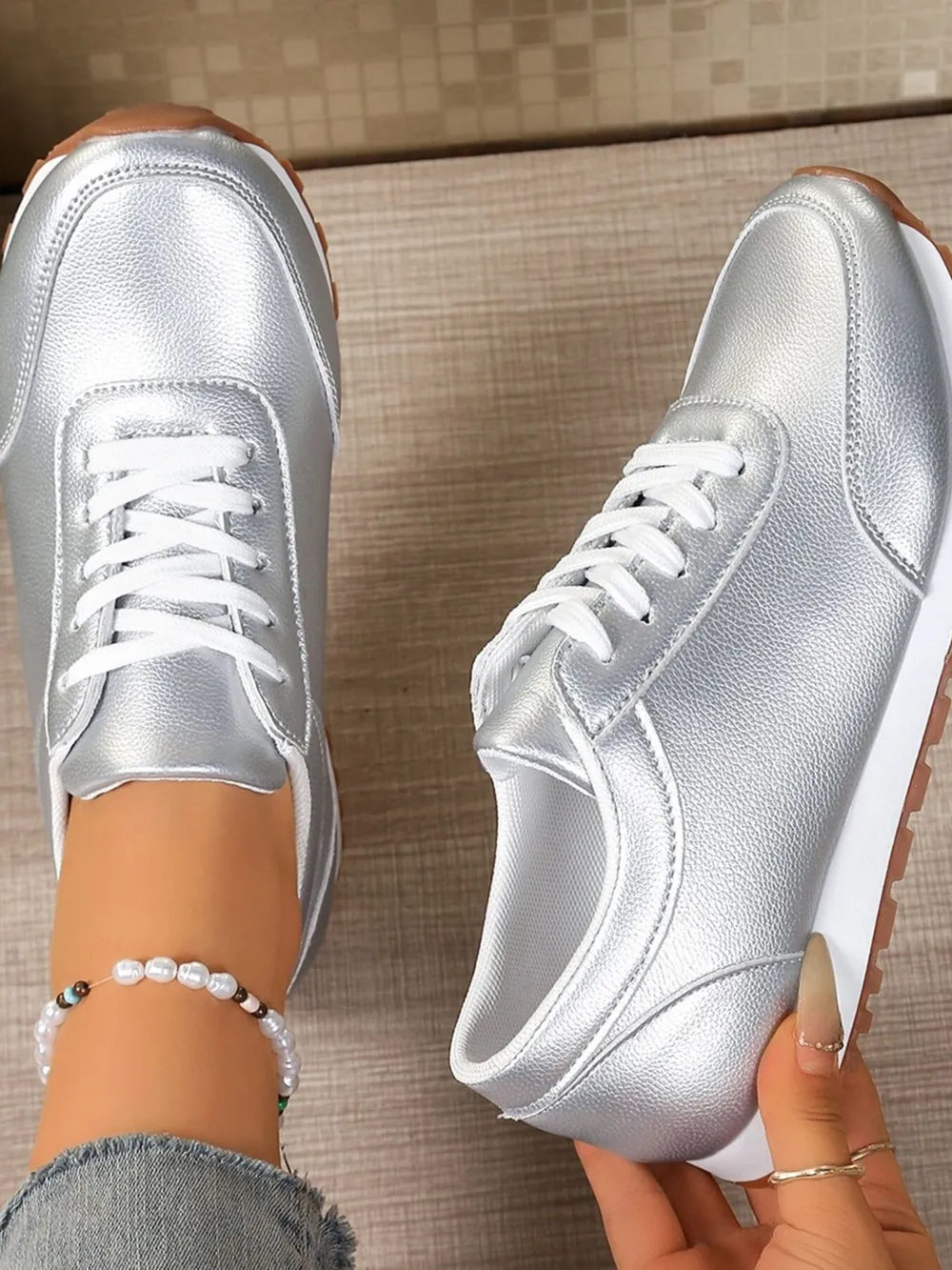 Round Toe Lace-Up Sneakers, image 5