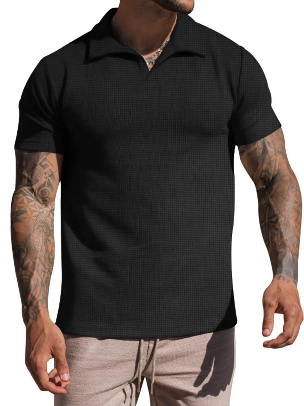Men's Plus Size Textured Short Sleeve Polo Shirt, image 2