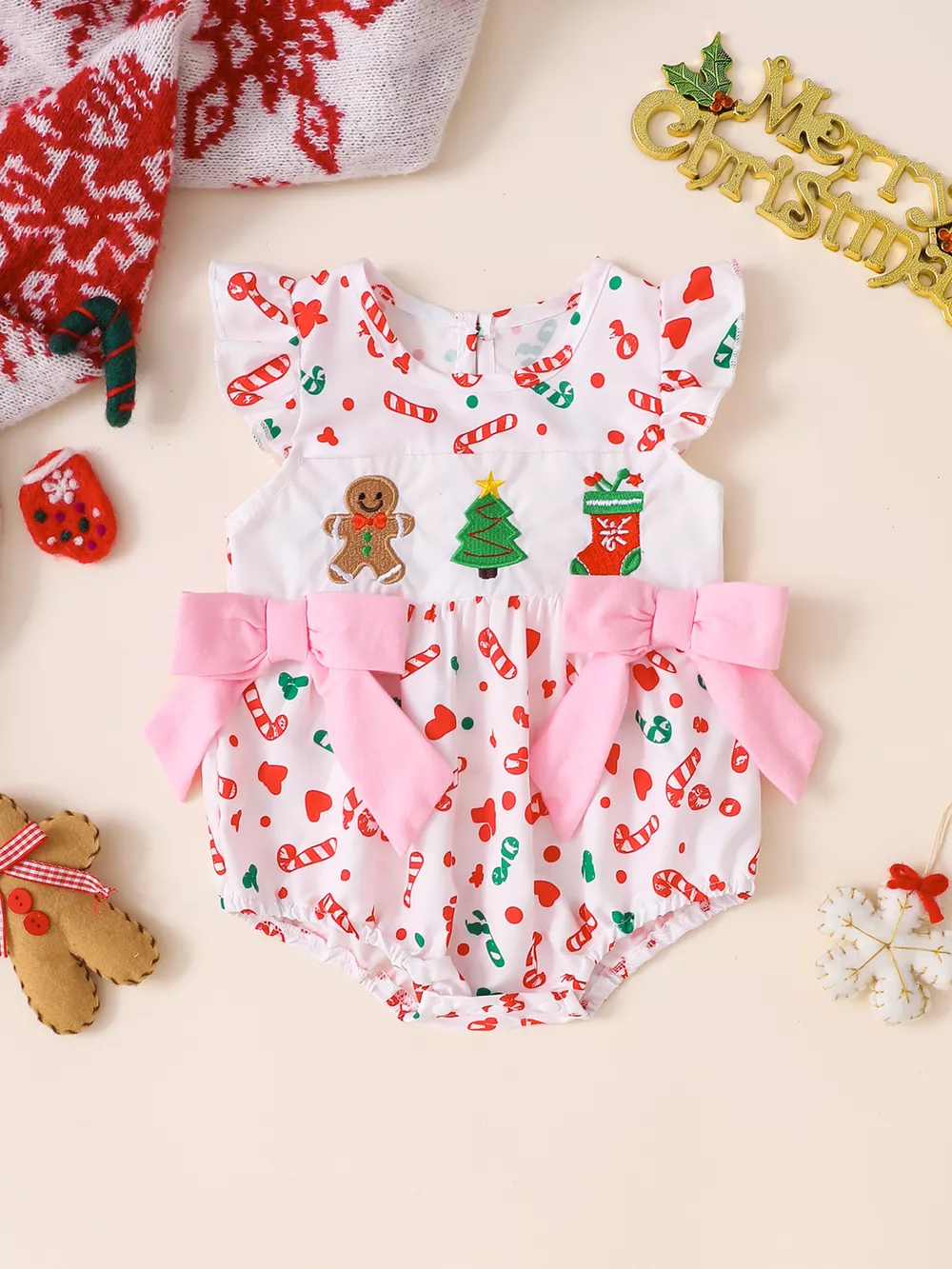 Children's Christmas Ruffle Bodysuit with Embroidery, image 5