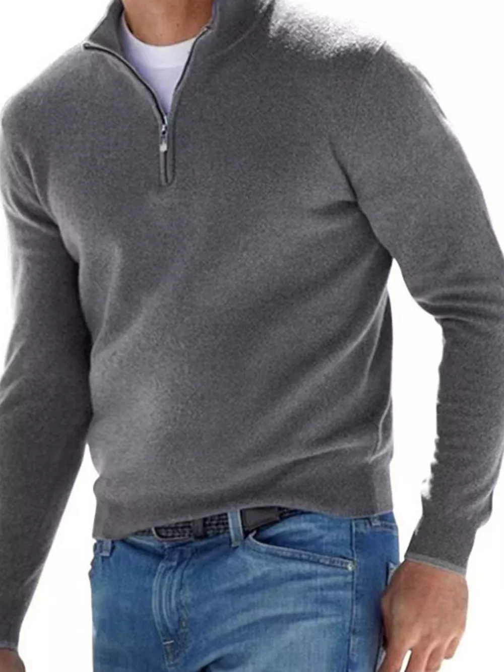 Men's Full Size Quarter-Zip Long Sleeve Sweater Plus Size, image 6
