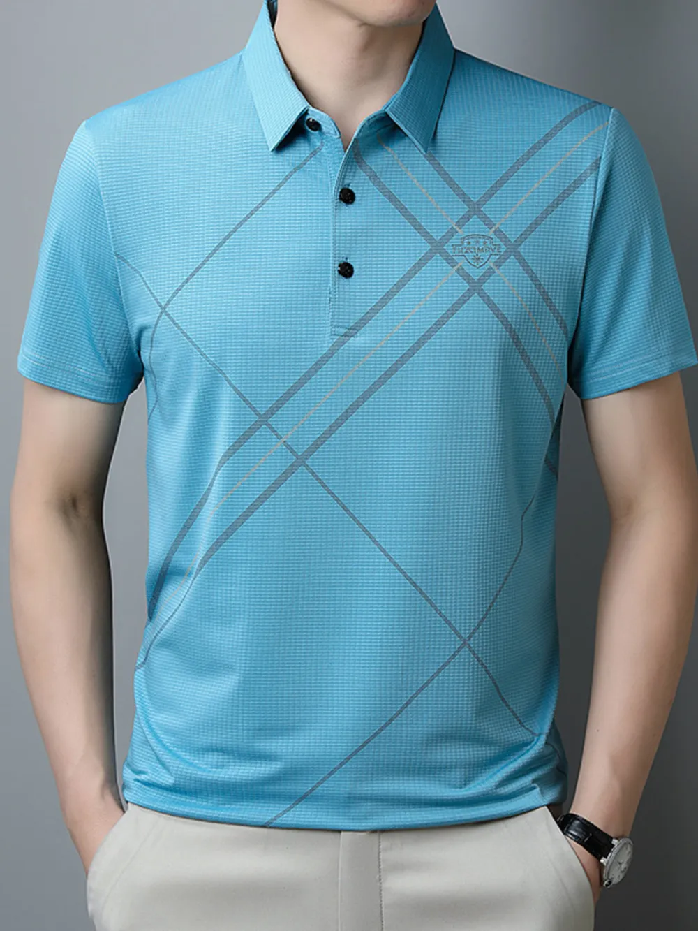 Men's Plus Size Geometric Pattern Quick-Dry Polo, image 2