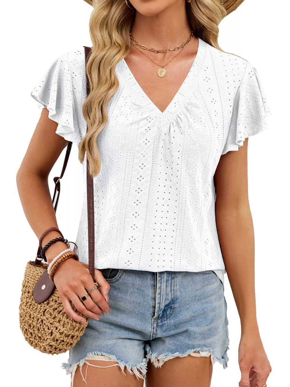V-Neck Flutter Sleeve T-Shirt, image 13