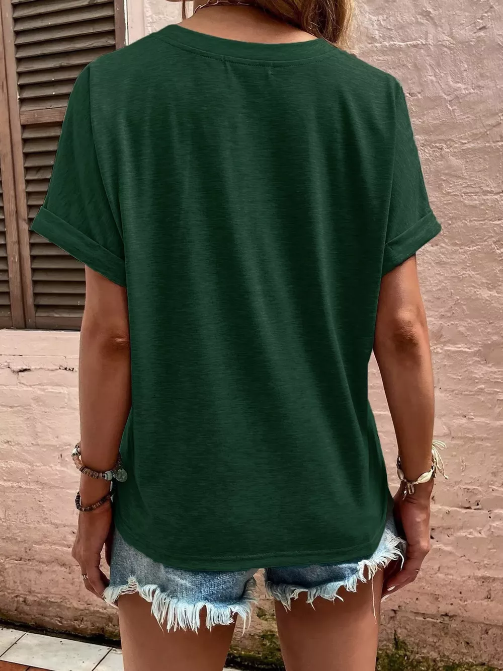 Full Size Notched T-Shirt with Rolled Sleeves Plus Size, image 15