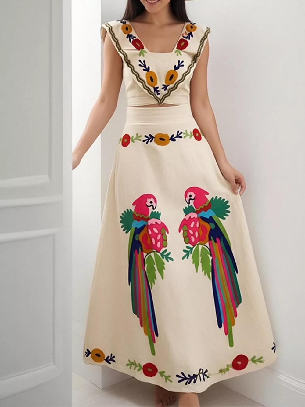 Parrot Crop Top and Maxi Skirt Set, image 2