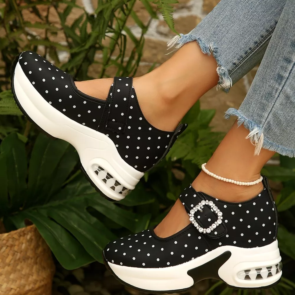 Polka Dot Rhinestone Buckle Platform Loafers, image 2