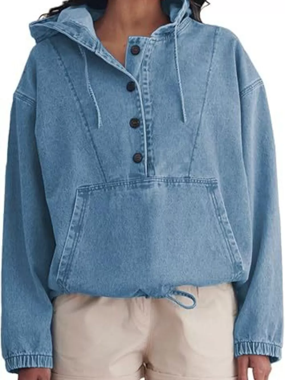 Casual Hooded Kangaroo Pocket Denim Jacket, image 2