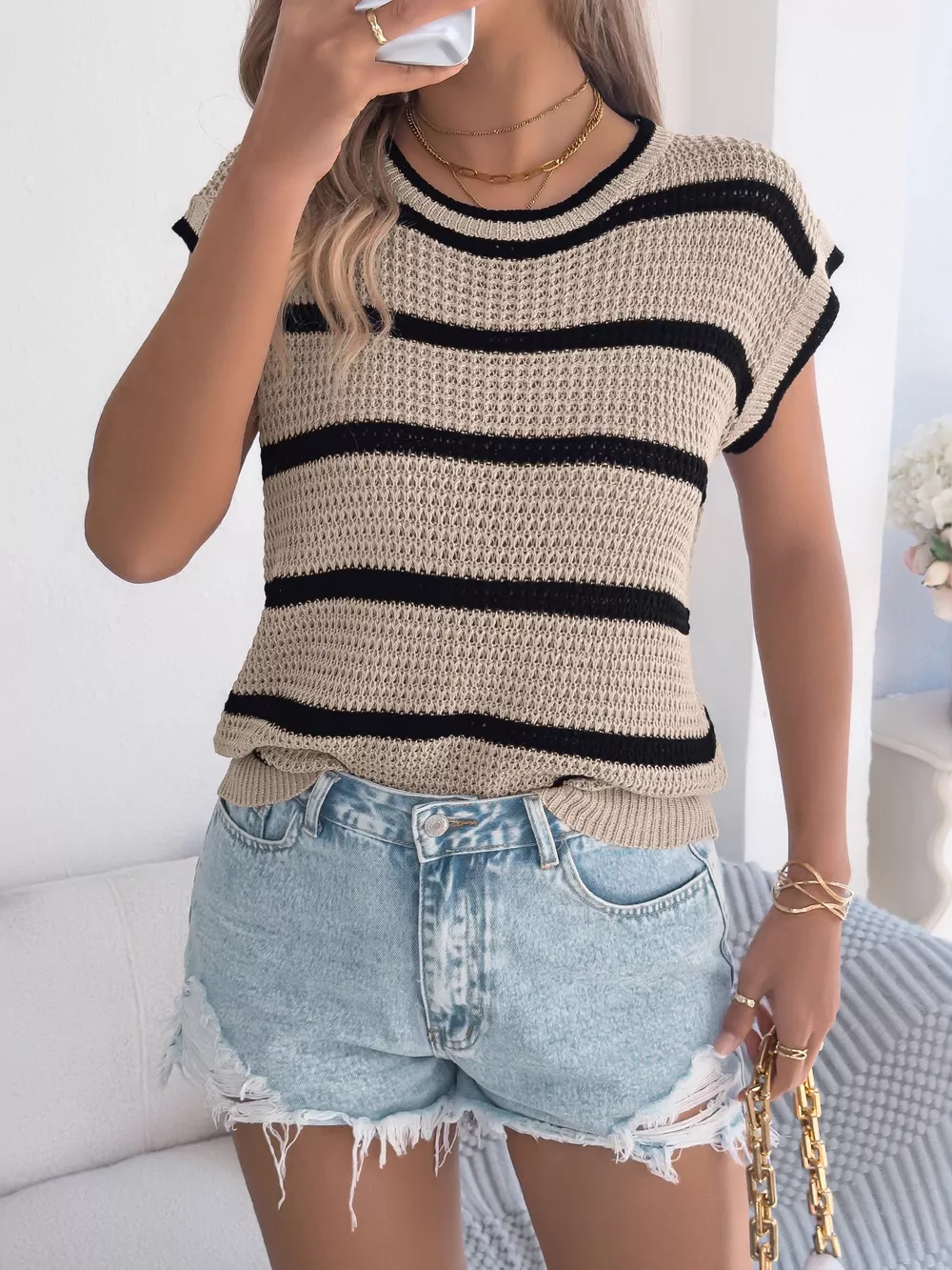 Striped Round Neck Knit Sweater, image 12