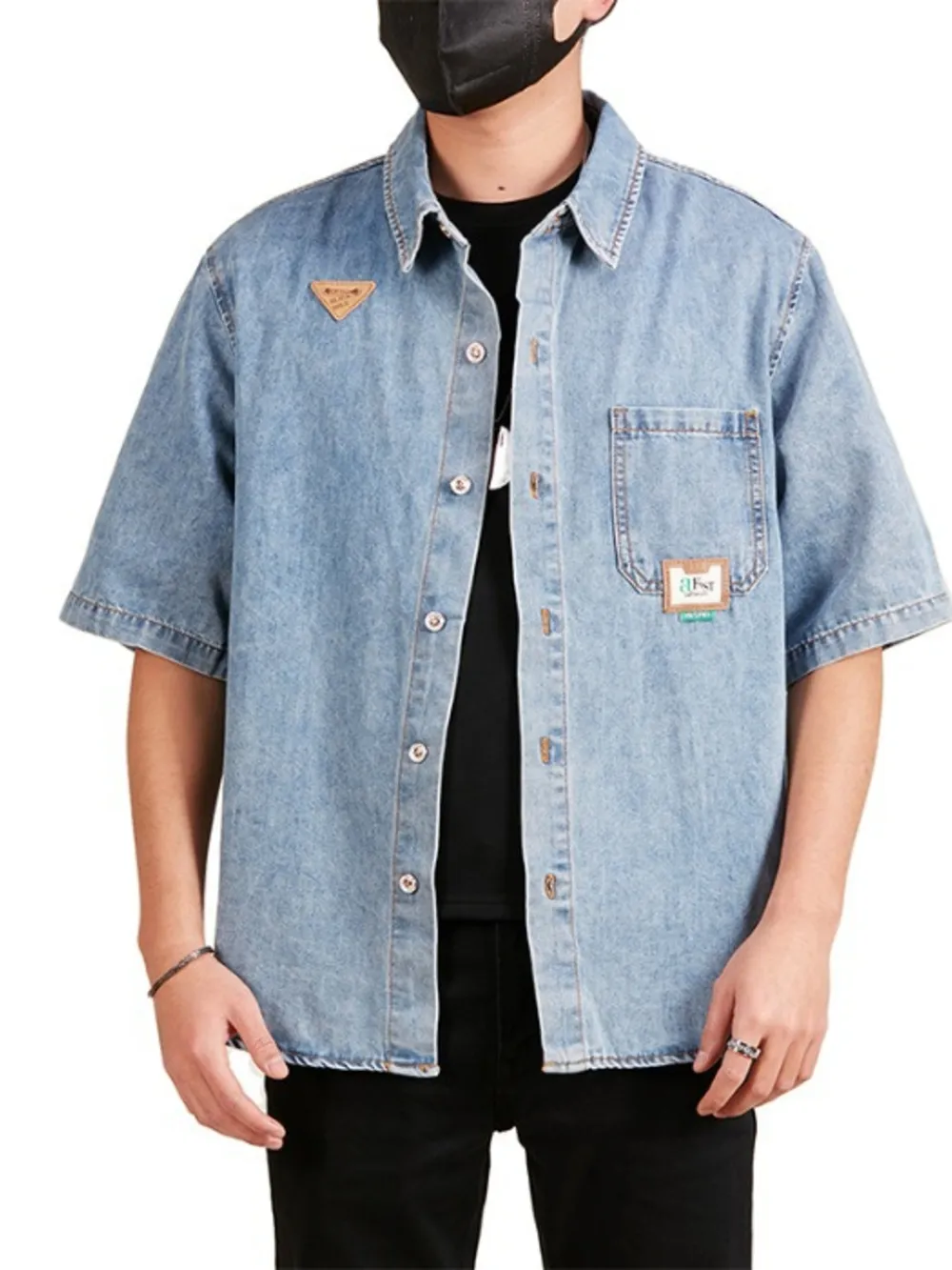Men's Plus Size Button Up Short Sleeve Denim Shirt, image 2